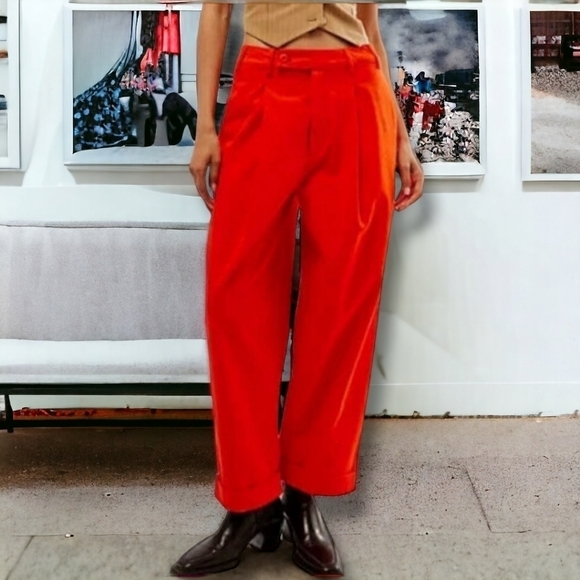NEW Free People High Rise Trouser in Red Mango 🥭 Size 4 - Picture 1 of 5